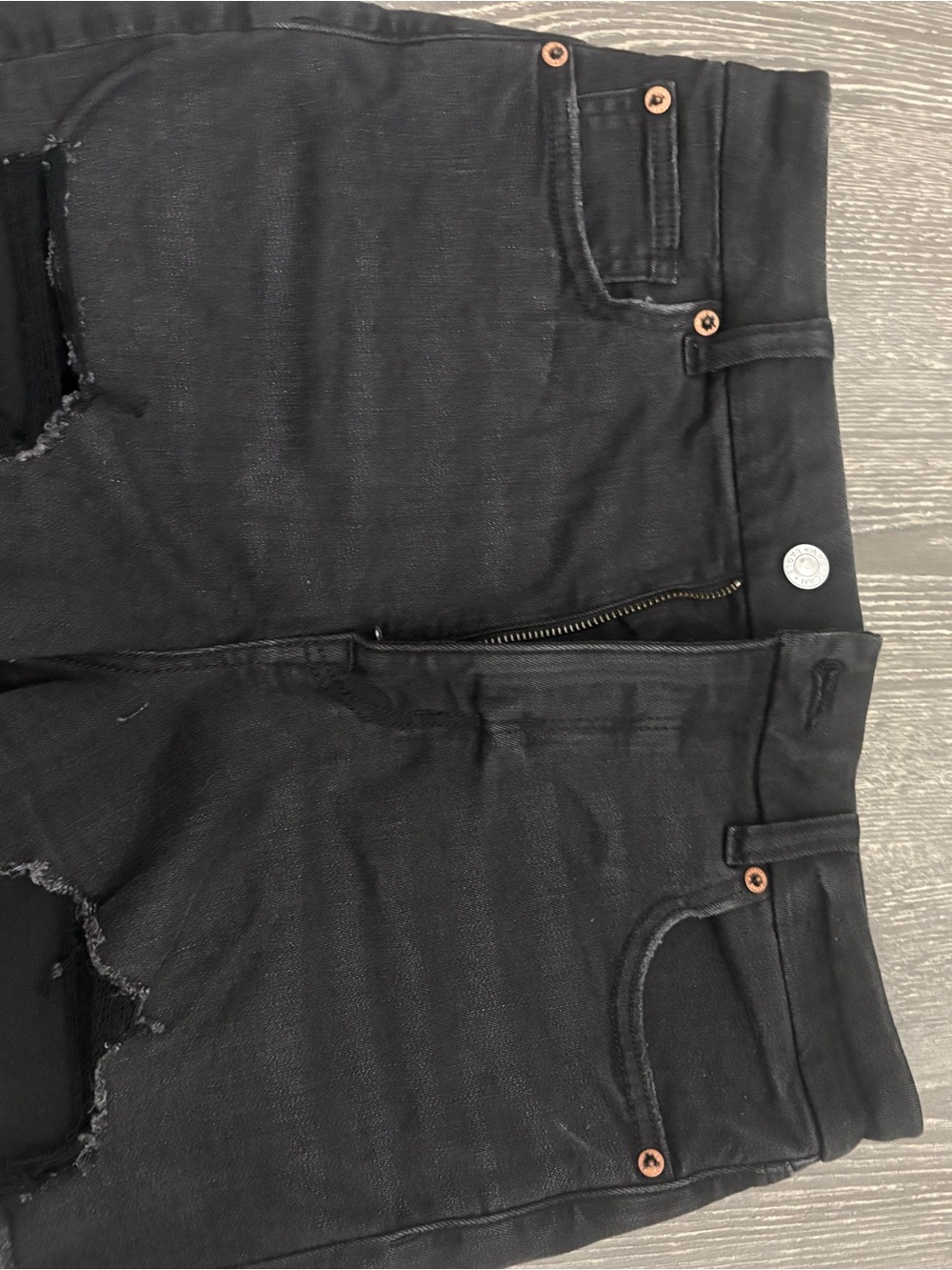 American Eagle Outfitters Black Denim Shorts with Leather Patch